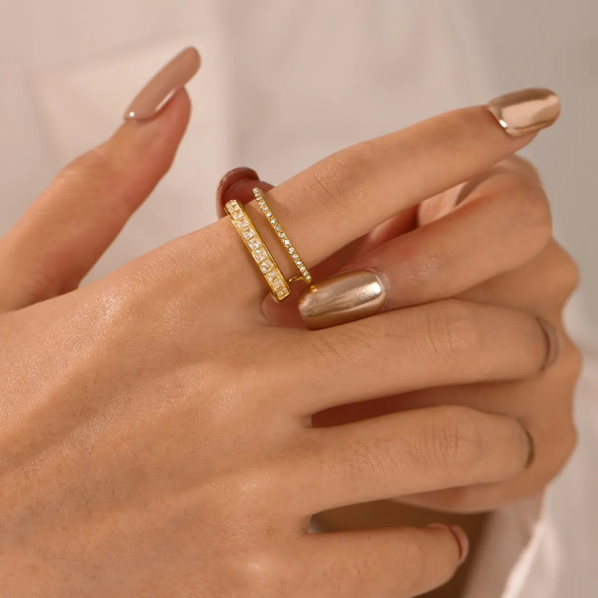 18K Gold-Plated Rhinestone Open Ring