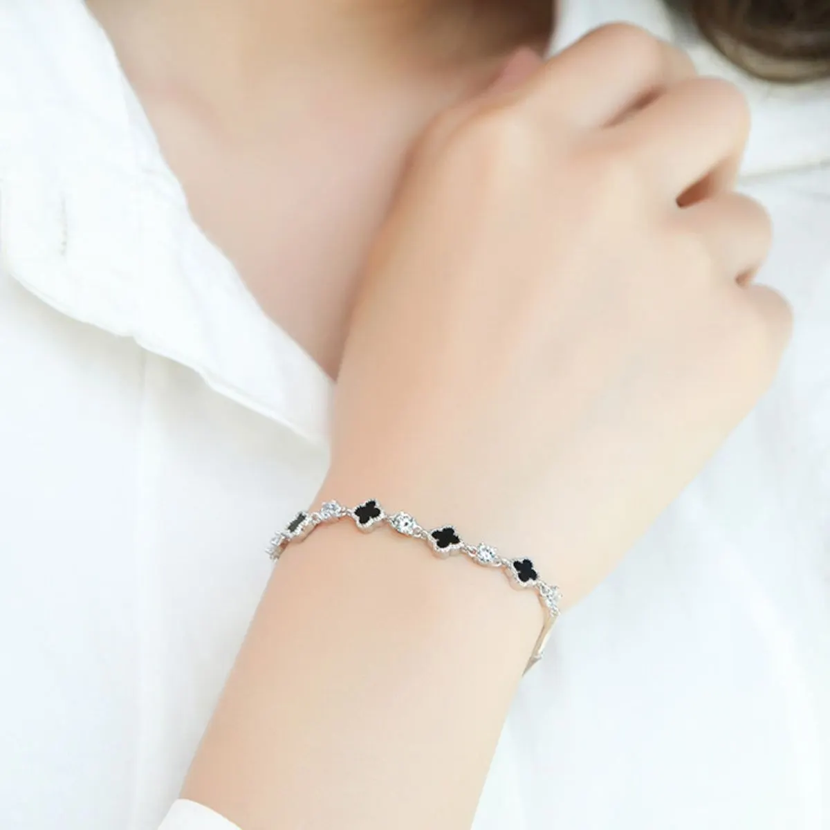 925 Sterling Silver Clover Charm Bracelet