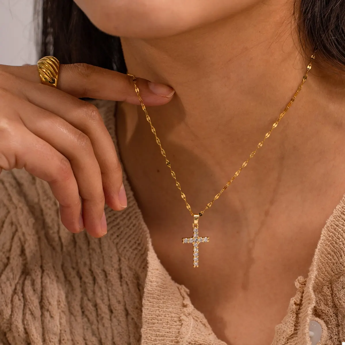 18K Gold-Plated Cross Pendant Necklace