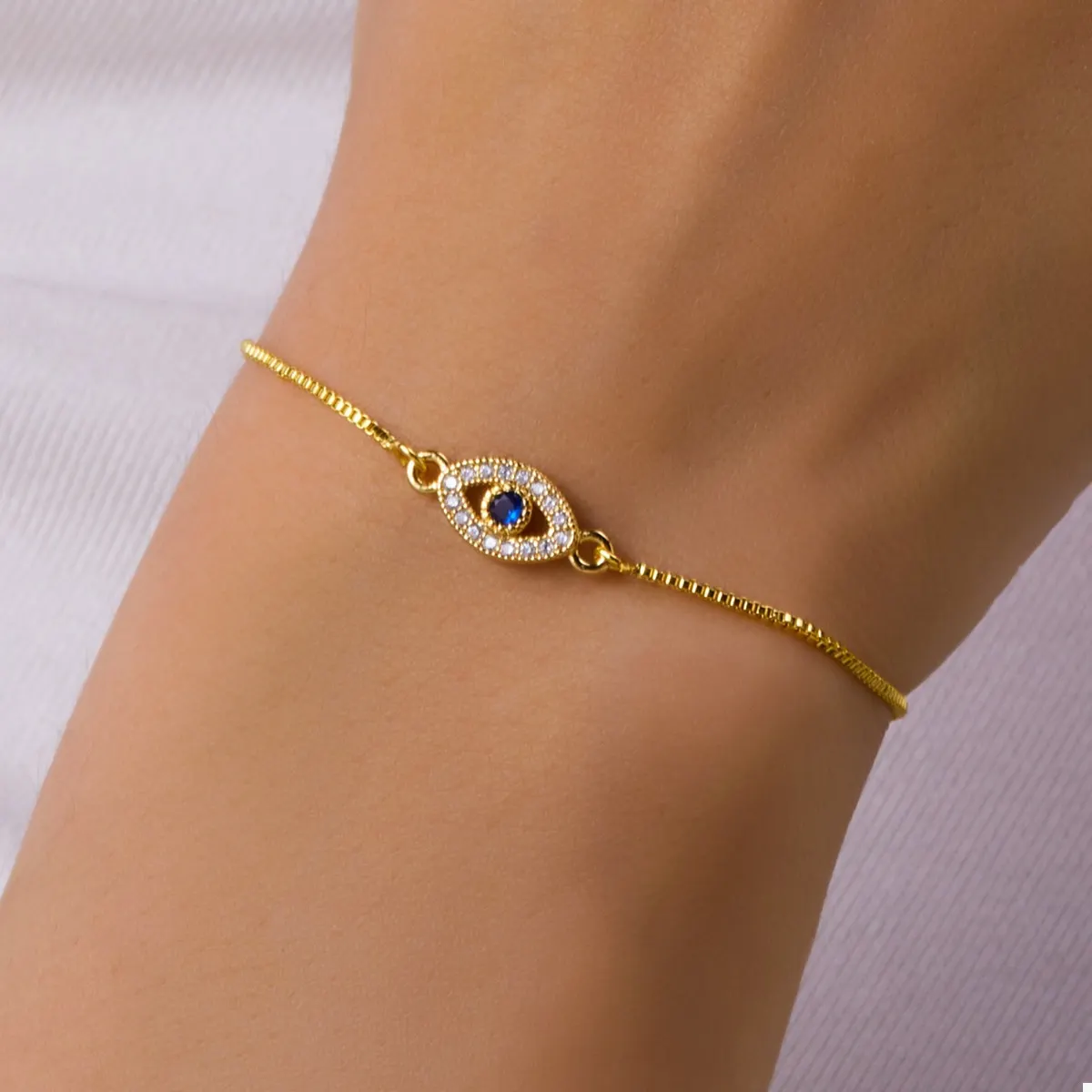 18K Gold-Plated Evil Eye Adjustable Bracelet